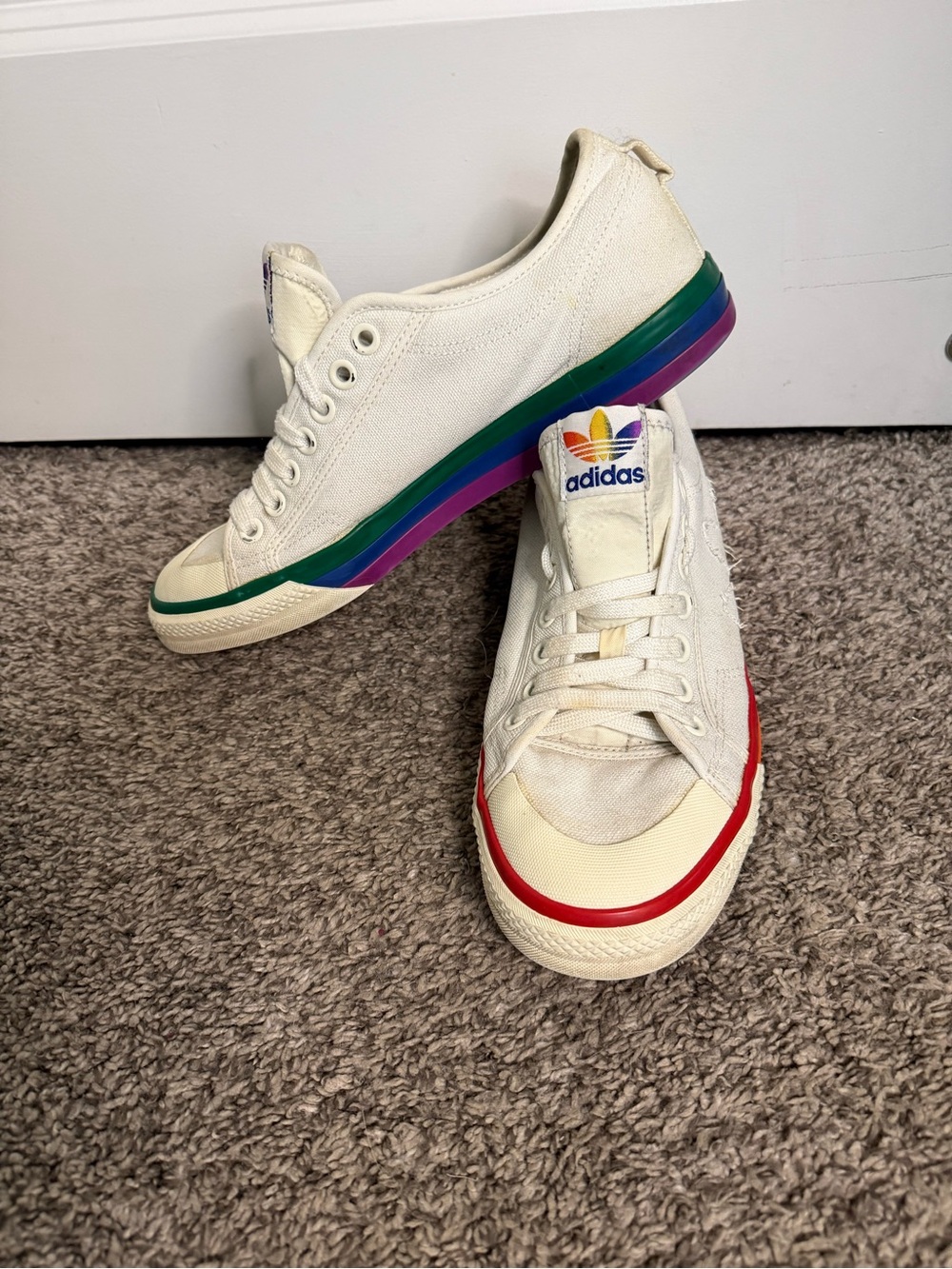 adidas Pride White Canvas Sneakers with Rainbow Sole